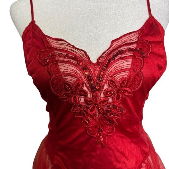 Vintage Butterfly Coquette Sheer Two Piece Lingerie Set Red Women’s Size Large - Picture 4 of 9